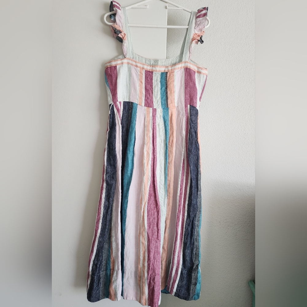 J CREW | Striped Linen Button-Front Sundress | Pastel Multicolored | Size 8 - Picture 4 of 8